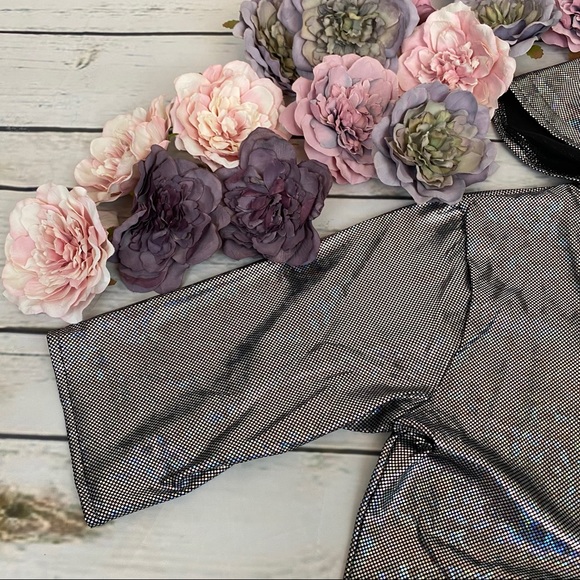 Silver Iridescent Hooded Deep V Holographic Laser Bodysuit Swimsuit - Picture 11 of 14